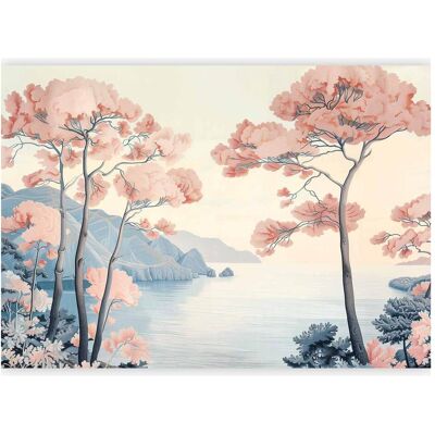 Artgeist, Tapete, Fototapete - Landscape with the Ocean Cliffs and Trees in Delicate Pink Shades (450 x 315 cm) Artgeist, Tapete, Fototapete - Landscape with the Ocean Cliffs and Trees in Delicate Pink Shades (450 x 315 cm)