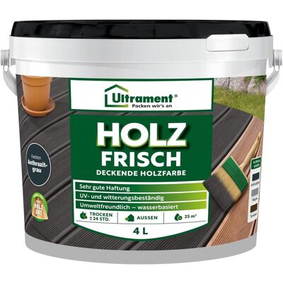 Ultrament, Holzschutz + Holzpflege, Holz Frisch - Deckende Holzfarbe, Bodenfarbe Holz für Aussen, 4 Liter (Anthrazitgrau) (Anthrazitgrau, 4 l) Ultrament, Holzschutz + Holzpflege, Holz Frisch - Deckende Holzfarbe, Bodenfarbe Holz für Aussen, 4 Liter (Anthrazitgrau) (Anthrazitgrau, 4 l)