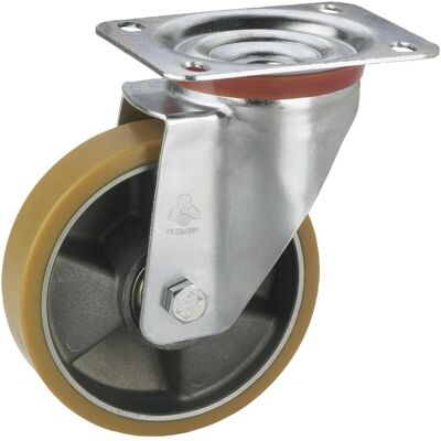 Dörner + Helmer, Möbelrollen, Lenkrolle Polyurethan-Rad ø 125 mm Alufelge Industrierolle Tragkraft 220 kg Dörner + Helmer, Möbelrollen, Lenkrolle Polyurethan-Rad ø 125 mm Alufelge Industrierolle Tragkraft 220 kg