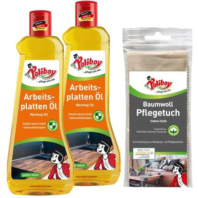 Poliboy, Holzschutz + Holzpflege, Arbeitsplatten Öl - 2x500ml - mit Baumwolltuch (1 l) Poliboy, Holzschutz + Holzpflege, Arbeitsplatten Öl - 2x500ml - mit Baumwolltuch (1 l)