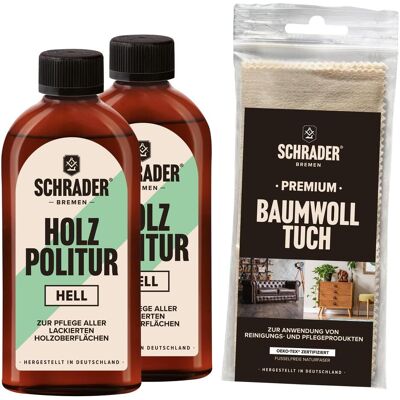 Schrader, Holzschutz + Holzpflege, Holz Politur Hell 2x250ml mit Baumwolltuch (Hell, 0.50 l) Schrader, Holzschutz + Holzpflege, Holz Politur Hell 2x250ml mit Baumwolltuch (Hell, 0.50 l)