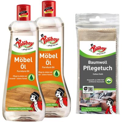 Poliboy, Holzschutz + Holzpflege, 2x500ml Möbel Öl mit Baumwolltuch (1 l) Poliboy, Holzschutz + Holzpflege, 2x500ml Möbel Öl mit Baumwolltuch (1 l)
