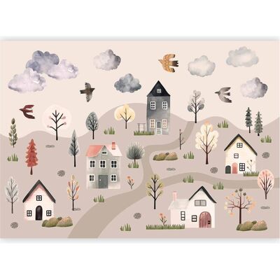 Artgeist, Tapete, Fototapete - Scandinavian Valley - Village in Pastel Colours Painted in Watercolours (250 x 175 cm) Artgeist, Tapete, Fototapete - Scandinavian Valley - Village in Pastel Colours Painted in Watercolours (250 x 175 cm)