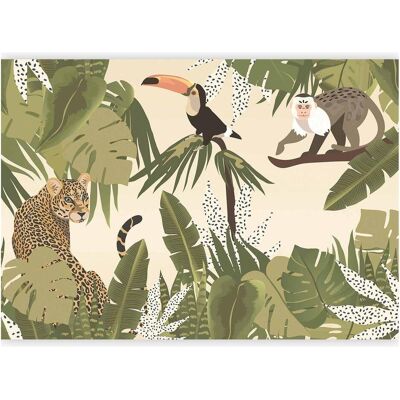 Artgeist, Tapete, Fototapete - Leaves and Shapes - Jungle in Faded Colours With Animals (300 x 210 cm) Artgeist, Tapete, Fototapete - Leaves and Shapes - Jungle in Faded Colours With Animals (300 x 210 cm)