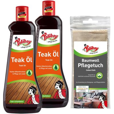 Poliboy, Holzschutz + Holzpflege, 2x 500ml Teak Öl dunkel + Baumwolltuch (Dunkel, 1 l) Poliboy, Holzschutz + Holzpflege, 2x 500ml Teak Öl dunkel + Baumwolltuch (Dunkel, 1 l)