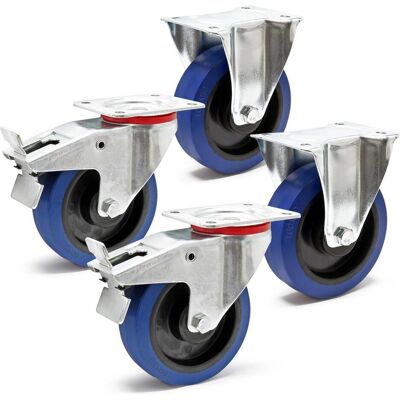 Wiltec, Möbelrollen, Transportrolle Set 2x Lenkrolle Bremse 2x Bockrolle 160mm Möbelrolle 300kg Wiltec, Möbelrollen, Transportrolle Set 2x Lenkrolle Bremse 2x Bockrolle 160mm Möbelrolle 300kg