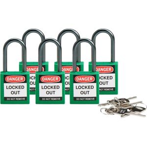 Brady, Vorhängeschloss, kompaktes Sicherheitsschloss Nylon, Grün, 38mm Bügelhöhe, 4,7mm Aluminium-Schliessbügel (Keye Brady, Vorhängeschloss, kompaktes Sicherheitsschloss Nylon, Grün, 38mm Bügelhöhe, 4,7mm Aluminium-Schliessbügel (Keye