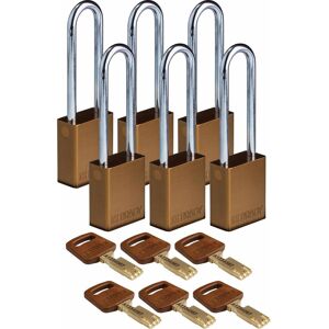 Brady, Vorhängeschloss, Safekey Aluminium-Vorhängeschloss mit Stahlbügel, Braun, 76 mm Bügelhöhe, 6.4 mm Bügeldurchm Brady, Vorhängeschloss, Safekey Aluminium-Vorhängeschloss mit Stahlbügel, Braun, 76 mm Bügelhöhe, 6.4 mm Bügeldurchm