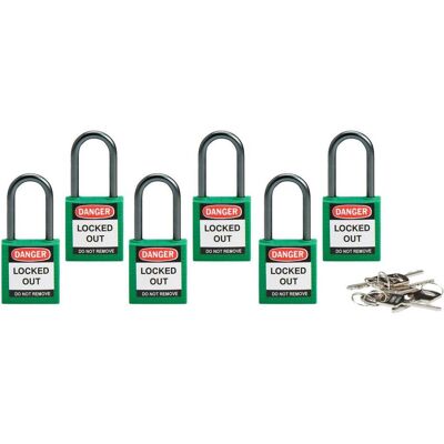 Brady, Vorhängeschloss, kompaktes Sicherheitsschloss Nylon, Grün, 38mm Bügelhöhe, 4,7mm Aluminium-Schliessbügel (Keye Brady, Vorhängeschloss, kompaktes Sicherheitsschloss Nylon, Grün, 38mm Bügelhöhe, 4,7mm Aluminium-Schliessbügel (Keye