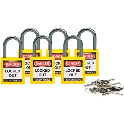 Brady, Vorhängeschloss, kompaktes Sicherheitsschloss Nylon, Gelb, 25mm Bügelhöhe, 4,7mm Aluminium-Schliessbügel (Keye Brady, Vorhängeschloss, kompaktes Sicherheitsschloss Nylon, Gelb, 25mm Bügelhöhe, 4,7mm Aluminium-Schliessbügel (Keye