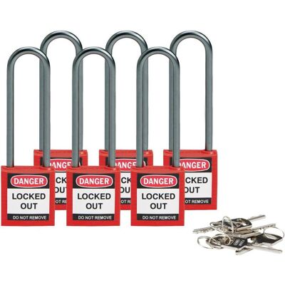 Brady, Vorhängeschloss, kompaktes Sicherheitsschloss Nylon, Rot, 75mm Bügelhöhe, 4,7mm Aluminium-Schliessbügel (Keyed Brady, Vorhängeschloss, kompaktes Sicherheitsschloss Nylon, Rot, 75mm Bügelhöhe, 4,7mm Aluminium-Schliessbügel (Keyed
