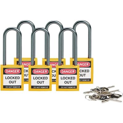 Brady, Vorhängeschloss, kompaktes Sicherheitsschloss Nylon, Gelb, 50mm Bügelhöhe, 4,7mm Aluminium-Schliessbügel (Keye Brady, Vorhängeschloss, kompaktes Sicherheitsschloss Nylon, Gelb, 50mm Bügelhöhe, 4,7mm Aluminium-Schliessbügel (Keye