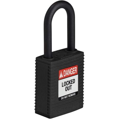 Brady, Vorhängeschloss, Safekey Nylon-Sicherheitsschloss mit Nylonbügel, Schwarz, 38 mm Bügelhöhe, 6.4 mm Bügeldurch Brady, Vorhängeschloss, Safekey Nylon-Sicherheitsschloss mit Nylonbügel, Schwarz, 38 mm Bügelhöhe, 6.4 mm Bügeldurch