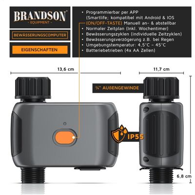 Brandson - WiFi - 4xAA - IP55 - Bewässerungscomputer Brandson - WiFi - 4xAA - IP55 - Bewässerungscomputer