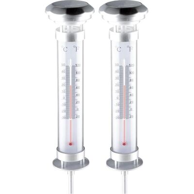 Grundig 2er-Set Solar LED Lampe mit Thermometer, Ø 9 x H 57 cm, Thermometer + Hygrometer, Silber, Weiss Grundig 2er-Set Solar LED Lampe mit Thermometer, Ø 9 x H 57 cm, Thermometer + Hygrometer, Silber, Weiss