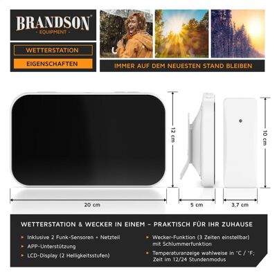 Brandson WLAN-Wetterstation mit Farbdisplay, App-Steuerung & 2 Aussensensoren, Tuya, schwarz, Wetterstation, Schwarz Brandson WLAN-Wetterstation mit Farbdisplay, App-Steuerung & 2 Aussensensoren, Tuya, schwarz, Wetterstation, Schwarz