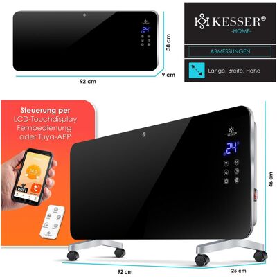 Kesser Elektro Glasheizung Konvektor Elektroheizung Heizung Heizkörper Touch Display, Heizkörper, Schwarz Kesser Elektro Glasheizung Konvektor Elektroheizung Heizung Heizkörper Touch Display, Heizkörper, Schwarz