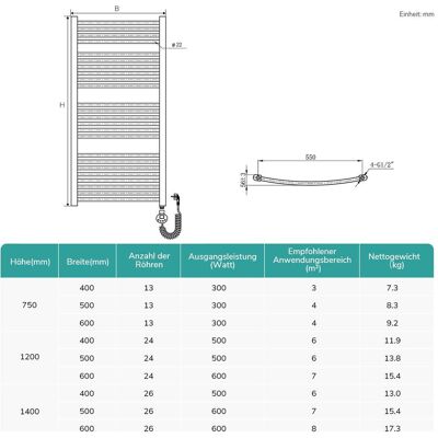 Emke - Badheizkörper 600W - Anthrazit - Elektrische Badheizung Emke - Badheizkörper 600W - Anthrazit - Elektrische Badheizung