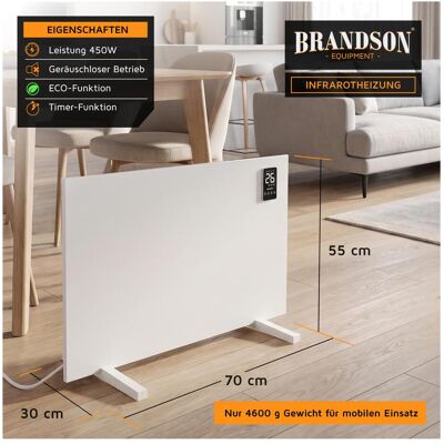 Brandson Infrarotheizung 450 W mit App & Fernbedienung, LED-Display, Timer, Trockengestell, Heizstrahler, Weiss Brandson Infrarotheizung 450 W mit App & Fernbedienung, LED-Display, Timer, Trockengestell, Heizstrahler, Weiss