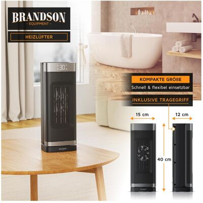 Brandson Keramik Heizlüfter 2000W, 70° Oszillation, Kippschutz, Temperatureinstellung 10-35°C, schwarz/silber, Heizlüfter, Schwarz, Silber Brandson Keramik Heizlüfter 2000W, 70° Oszillation, Kippschutz, Temperatureinstellung 10-35°C, schwarz/silber, Heizlüfter, Schwarz, Silber