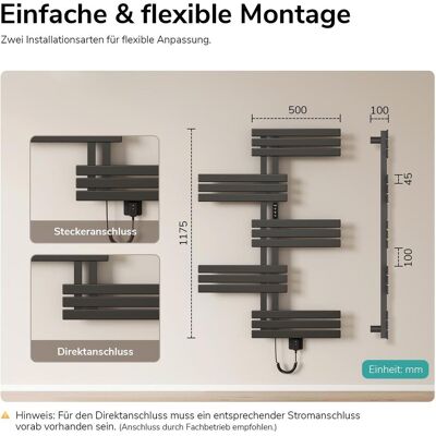 Emke Elektrischer Handtuchheizkörper 400 W Anthrazit mit WLAN-App-Steuerung, Heizkörper, Schwarz Emke Elektrischer Handtuchheizkörper 400 W Anthrazit mit WLAN-App-Steuerung, Heizkörper, Schwarz