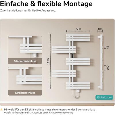 Emke Elektrischer Handtuchheizkörper 400 W Weiss mit WLAN-App-Steuerung, Heizkörper, Weiss Emke Elektrischer Handtuchheizkörper 400 W Weiss mit WLAN-App-Steuerung, Heizkörper, Weiss