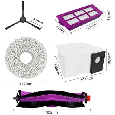 Midea V15 Spare Parts kit: 1x Side Brush, 2x Mop Pad, 1x Roller Brush, 1x Filter, 1x Dust Bag, Staubsauger Zubehör Midea V15 Spare Parts kit: 1x Side Brush, 2x Mop Pad, 1x Roller Brush, 1x Filter, 1x Dust Bag, Staubsauger Zubehör