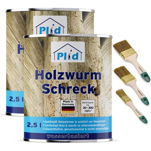 Plid, Holzschutz + Holzpflege, Holzwurm-Schreck 5l + Pinselset (Farblos, 5 l)