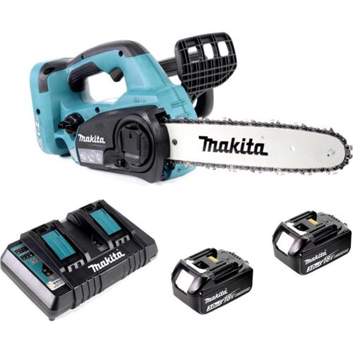 Makita, Kettensäge, DUC 302 PF2 Akku Kettensäge 36V ( 2x18V ) 30 cm + 2x 3,0 Ah Akku + Doppelladegerät (Akku Kettensäge)