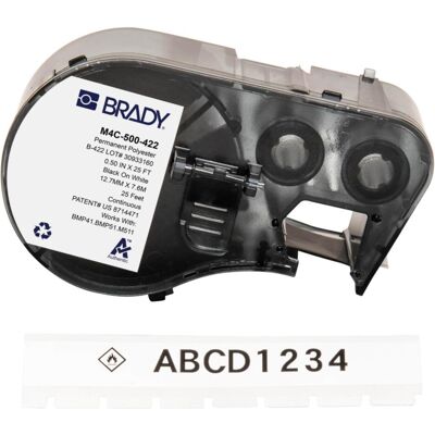 Brady, Etikettenrolle, M4C-500-422, Polyester, Schwarz auf weiss, glänzend, 12.70 mm x 7.62 m, permanent, Endlos (12.70 mm) Brady, Etikettenrolle, M4C-500-422, Polyester, Schwarz auf weiss, glänzend, 12.70 mm x 7.62 m, permanent, Endlos (12.70 mm)