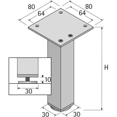 HETTICH Aluminium Möbelbein - 150mm Höhe - Quadratisches Design - Verstellbar HETTICH Aluminium Möbelbein - 150mm Höhe - Quadratisches Design - Verstellbar
