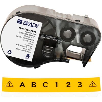 Brady, Etikettenrolle, M4C-750-584-YL, reflektierendes Vinylband, Schwarz auf Gelb, 19.05 mm x 6.10 m, permanent, E (70 mm) Brady, Etikettenrolle, M4C-750-584-YL, reflektierendes Vinylband, Schwarz auf Gelb, 19.05 mm x 6.10 m, permanent, E (70 mm)