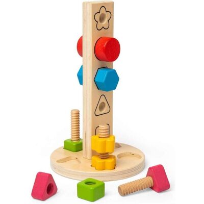 Bigjigs Holz Muttern- und Schraubenturm - 11-tlg. Baukasten Bigjigs Holz Muttern- und Schraubenturm - 11-tlg. Baukasten