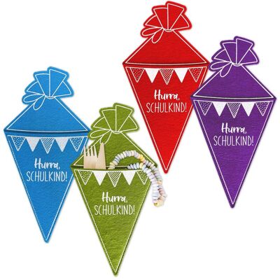 Papierdrachen, Schultüte, 4 Filz-Schultüten - Bunt (4x) Papierdrachen, Schultüte, 4 Filz-Schultüten - Bunt (4x)