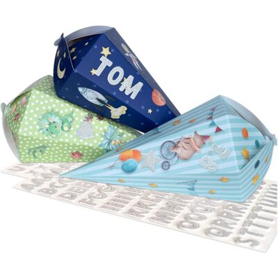 Papierdrachen, Schultüte, 3 Schultüten - Blau Grün (3x) Papierdrachen, Schultüte, 3 Schultüten - Blau Grün (3x)