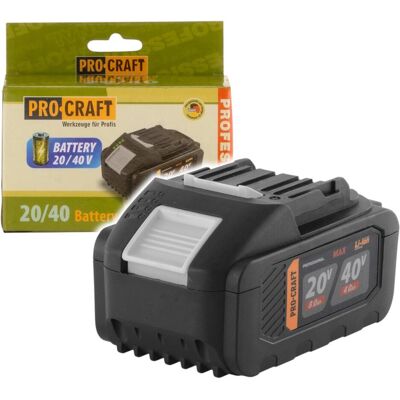 Procraft, Werkzeugakku + Ladegerät, 20/40 Akku 20 / 40 V 8,0 / 4,0 Ah Li-Ion mit Ladestandanzeige (20 V) Procraft, Werkzeugakku + Ladegerät, 20/40 Akku 20 / 40 V 8,0 / 4,0 Ah Li-Ion mit Ladestandanzeige (20 V)