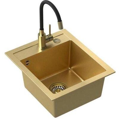 Steiner, Spülbecken, ART JOHNNY 100 (43x50x20,3) Steingran Art Gold with hand siphon, Maggie PVD tap and plug - gold (50 cm) Steiner, Spülbecken, ART JOHNNY 100 (43x50x20,3) Steingran Art Gold with hand siphon, Maggie PVD tap and plug - gold (50 cm)