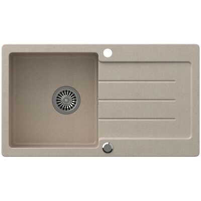 Steiner, Spülbecken, JOHNNY 111 Steingran beige granite sink 1 bowl without (77x44x18,5), with siphon and plug, stainless Steiner, Spülbecken, JOHNNY 111 Steingran beige granite sink 1 bowl without (77x44x18,5), with siphon and plug, stainless