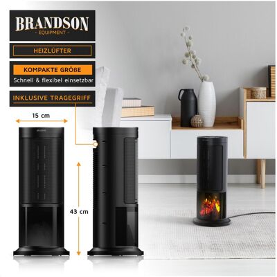 Brandson Heizlüfter, Kaminfeuer-Effekt, Oszillation, 1800W, Keramik Heizgerät, Thermostat, Energiesparend, Heizlüfter, Schwarz Brandson Heizlüfter, Kaminfeuer-Effekt, Oszillation, 1800W, Keramik Heizgerät, Thermostat, Energiesparend, Heizlüfter, Schwarz
