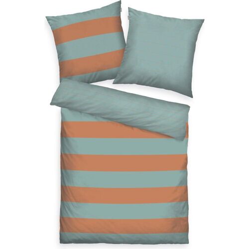 Tom Tailor, Bettwäsche, RENFORCE QUERSTREIFEN Warm Coral/Fresh (Duvetbezug, 70, 200 cm)