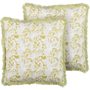 Beliani Baumwollkissen - Set aus 2, Grün & Weiß, 45x45 cm Beliani Baumwollkissen - Set aus 2, Grün & Weiß, 45x45 cm