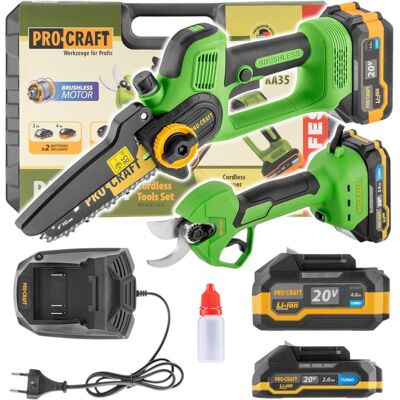 Procraft, Kettensäge, PA168SET Akku Gartengeräte Set 20 V PKA35Li Akku Mini Kettensäge + ES25Li Akku Astschere + (Akku Kettensäge) Procraft, Kettensäge, PA168SET Akku Gartengeräte Set 20 V PKA35Li Akku Mini Kettensäge + ES25Li Akku Astschere + (Akku Kettensäge)