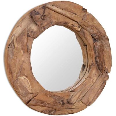 vidaXL 60 cm Runder Teak Holz Badezimmer Spiegel - Rustikaler Stil vidaXL 60 cm Runder Teak Holz Badezimmer Spiegel - Rustikaler Stil