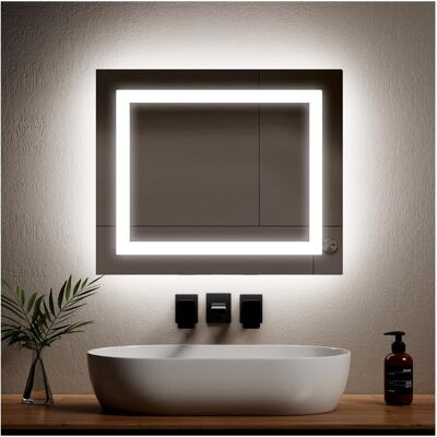 Emke, Spiegel, Badezimmerspiegel mit Beleuchtung 50*60cm,Beschlagfrei, 3000K/6500K,Tast Schalter (50 x 60 cm) Emke, Spiegel, Badezimmerspiegel mit Beleuchtung 50*60cm,Beschlagfrei, 3000K/6500K,Tast Schalter (50 x 60 cm)
