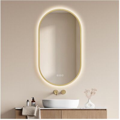 Emke, Spiegel, LED-Badspiegel 90x50cm, Kapselform, Touch, Antibeschlag & 3 Lichtfarben Gold (50 x 90 cm) Emke, Spiegel, LED-Badspiegel 90x50cm, Kapselform, Touch, Antibeschlag & 3 Lichtfarben Gold (50 x 90 cm)