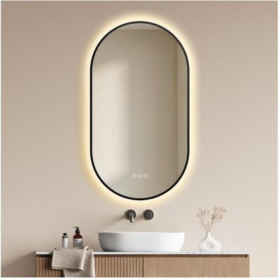 Emke, Spiegel, LED-Badspiegel 90x50cm, Kapselform, Touch, Antibeschlag & 3 Lichtfarben Schwarz (50 x 90 cm) Emke, Spiegel, LED-Badspiegel 90x50cm, Kapselform, Touch, Antibeschlag & 3 Lichtfarben Schwarz (50 x 90 cm)