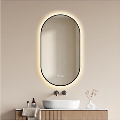 Emke, Spiegel, LED-Badspiegel 75x45cm, Kapselform, Touch, Antibeschlag & 3 Lichtfarben Schwarz (45 x 75 cm) Emke, Spiegel, LED-Badspiegel 75x45cm, Kapselform, Touch, Antibeschlag & 3 Lichtfarben Schwarz (45 x 75 cm)