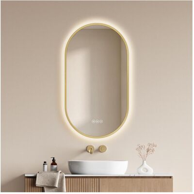 Emke, Spiegel, LED-Badspiegel 75x45cm, Kapselform, Touch, Antibeschlag & 3 Lichtfarben Gold (45 x 75 cm) Emke, Spiegel, LED-Badspiegel 75x45cm, Kapselform, Touch, Antibeschlag & 3 Lichtfarben Gold (45 x 75 cm)