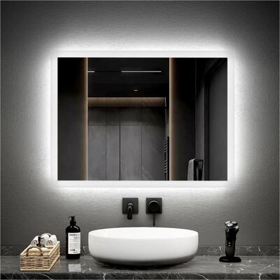 Emke, Spiegel, Badezimmerspiegel mit Beleuchtung 80*60cm,Beschlagfrei, 3000K/6500K,Tast Schalter (80 x 60 cm) Emke, Spiegel, Badezimmerspiegel mit Beleuchtung 80*60cm,Beschlagfrei, 3000K/6500K,Tast Schalter (80 x 60 cm)