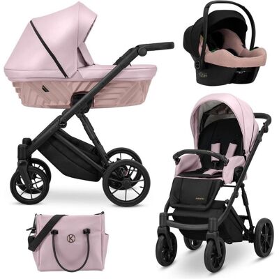 Kunert, Kinderwagen, IVENTO 3in1 Öko-Leder Kinderwagen in Rosa Metallic mit schwarzem Rahmen Kunert, Kinderwagen, IVENTO 3in1 Öko-Leder Kinderwagen in Rosa Metallic mit schwarzem Rahmen
